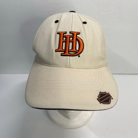 Harley Davidson Baseball Cap Beige Orange Logo Bar Shield Patch Hat - Picture 5 of 13
